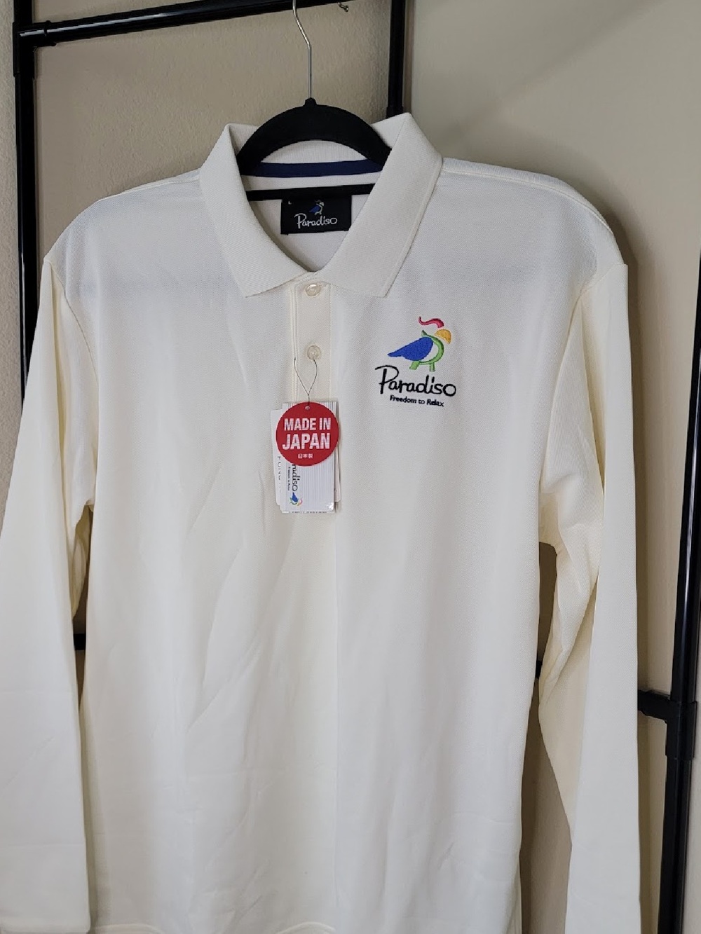 Paradiso Men's  Golf Long Sleeve Polo - Cream